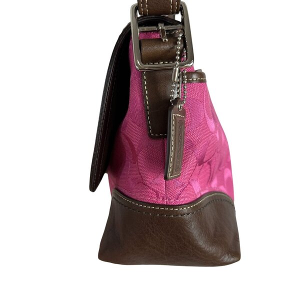 Coach Pink Hampton Signature C Canvas & Brown Leather Hobo Bag Y2K F13018 - Picture 4 of 13